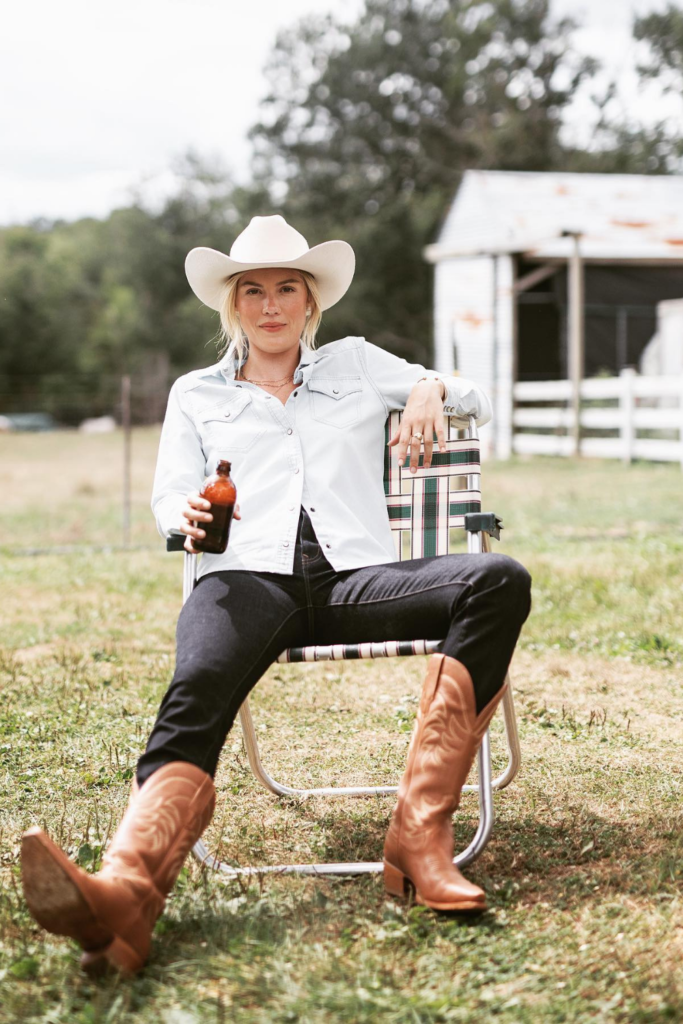 Pale Chambray Western Shirt With Black Jeans and Tan Boots