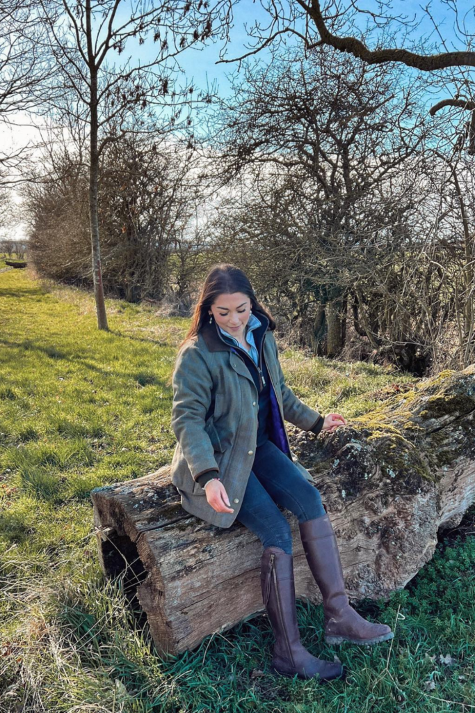 Tweed Field Jacket With Skinny Jeans and Riding Boots