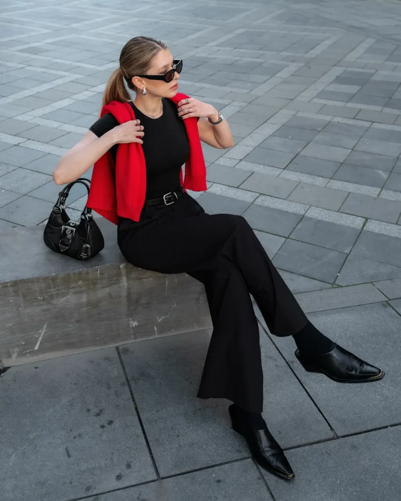 All Black With One Red Sweater