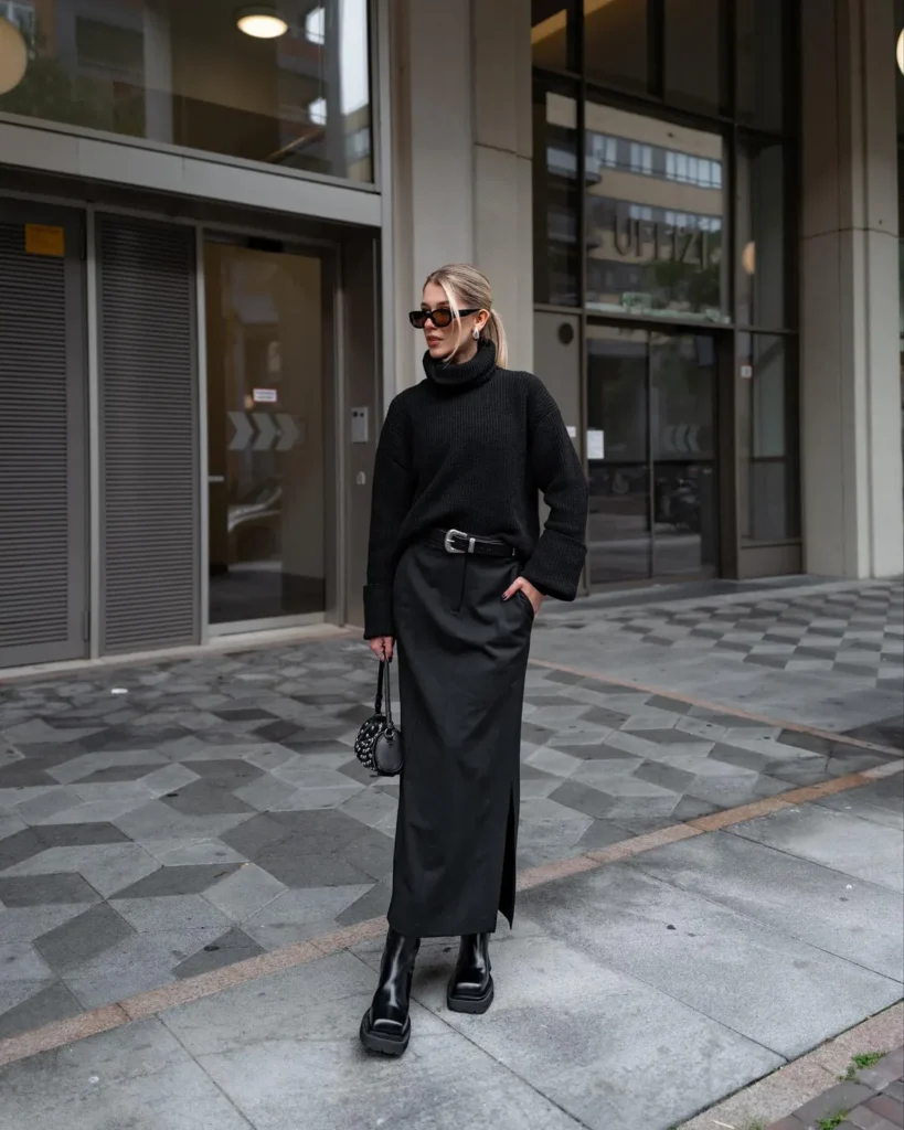 Black Turtleneck and a Tailored Maxi With a Side Slit