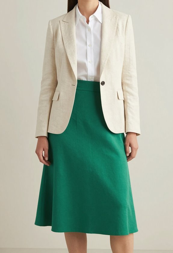 bold skirt neutral blazer