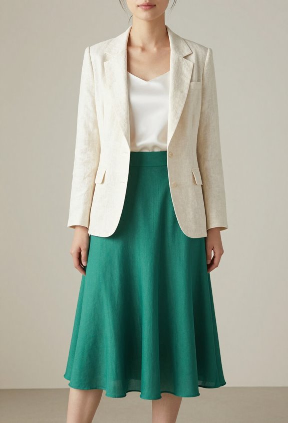 bold skirt neutral blazer