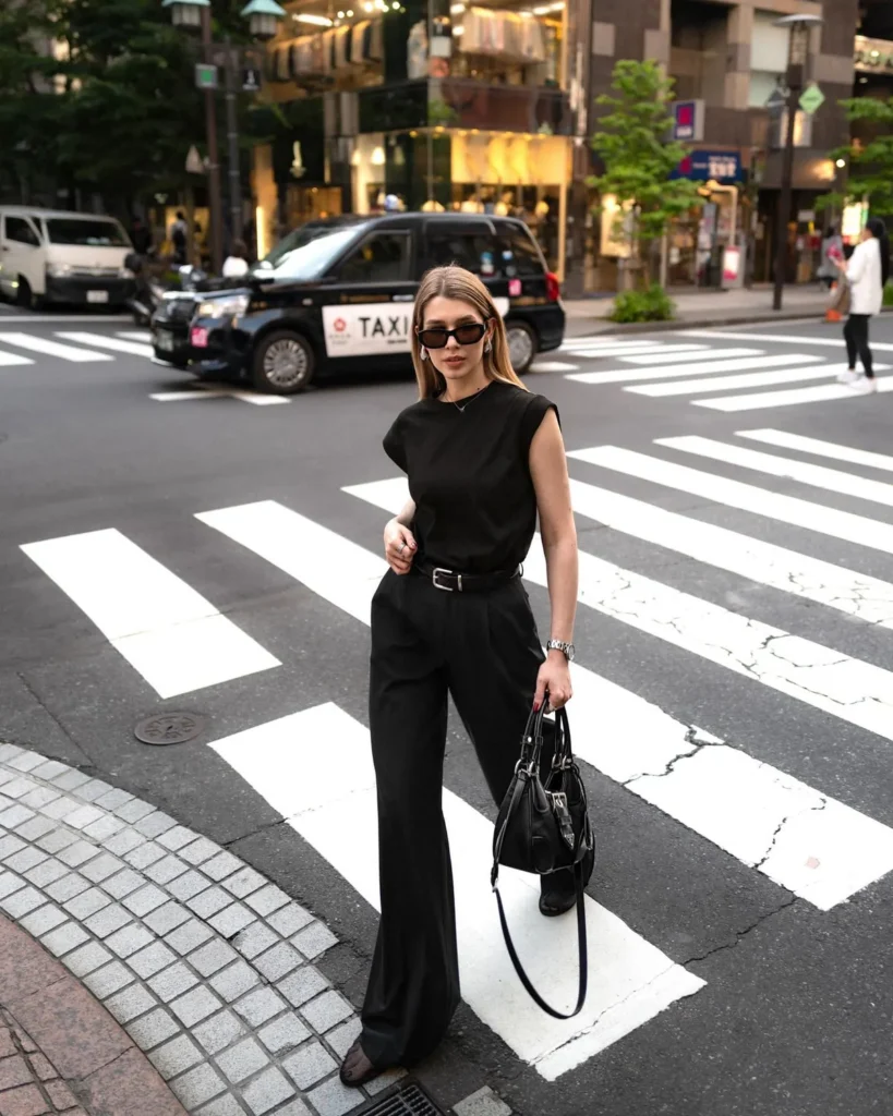 Boxy Black Tee and Wide-Leg Trousers