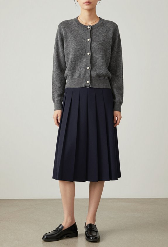 cropped cardigan pleated skirt