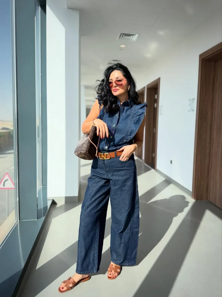 Denim Ruffle Jumpsuit With a Statement Belt