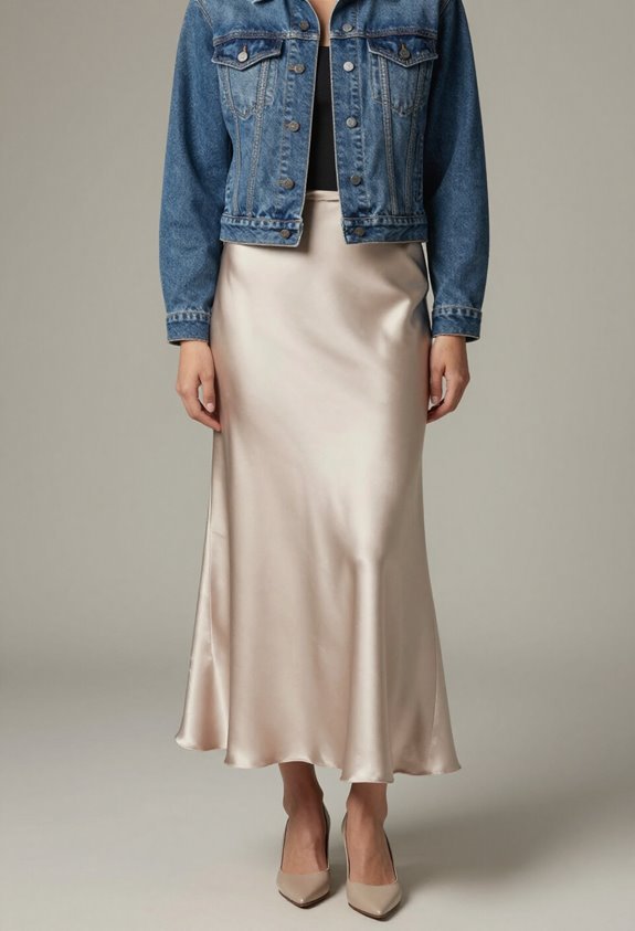 denim jacket satin skirt