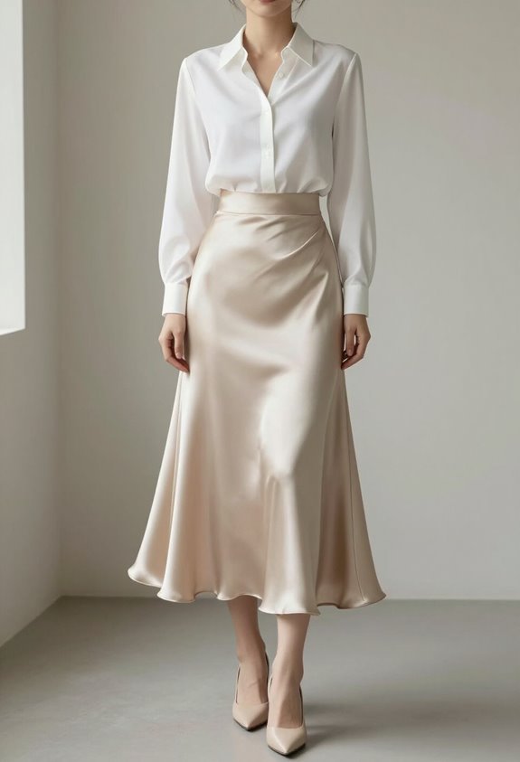 elegant high waisted satin skirts