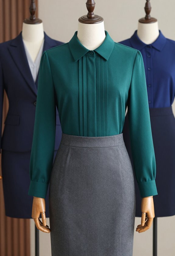 jewel tone shirts gray skirts