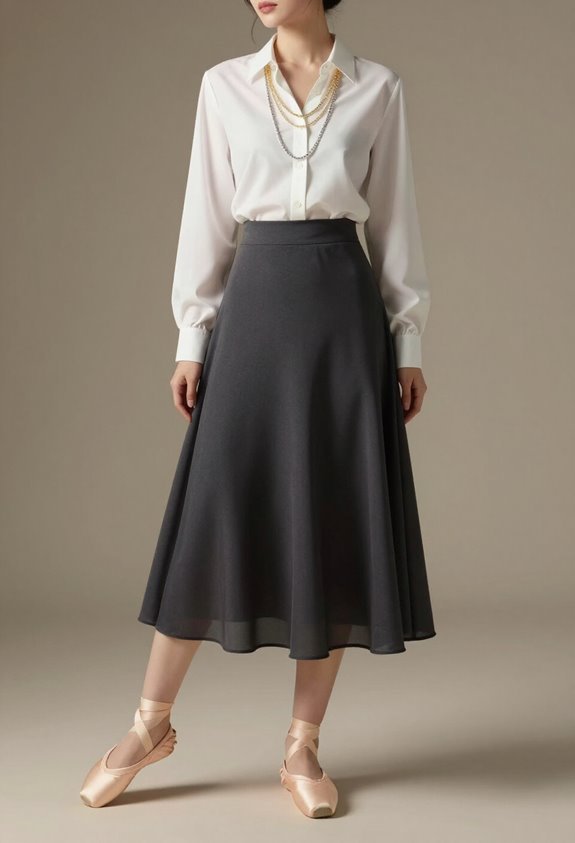 layered necklaces and ballet flats