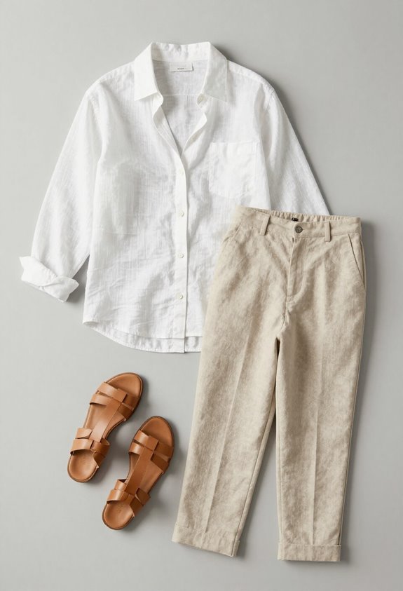 linen shirt neutral trousers