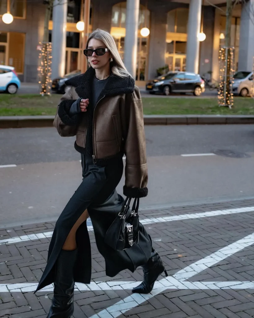 Maxi Skirt With a Shearling Jacket
