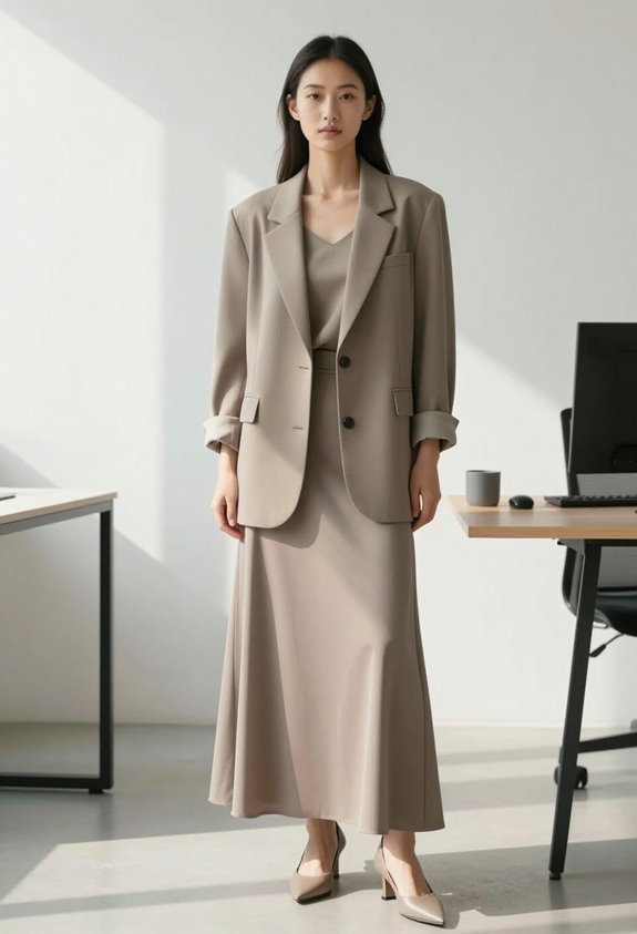 maxi skirt oversized blazer