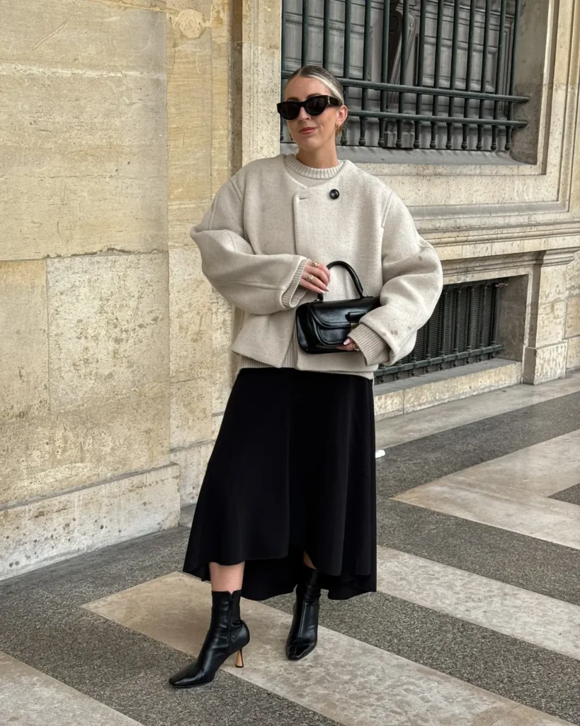 Midi Skirt With a Cream Wool Jacket
