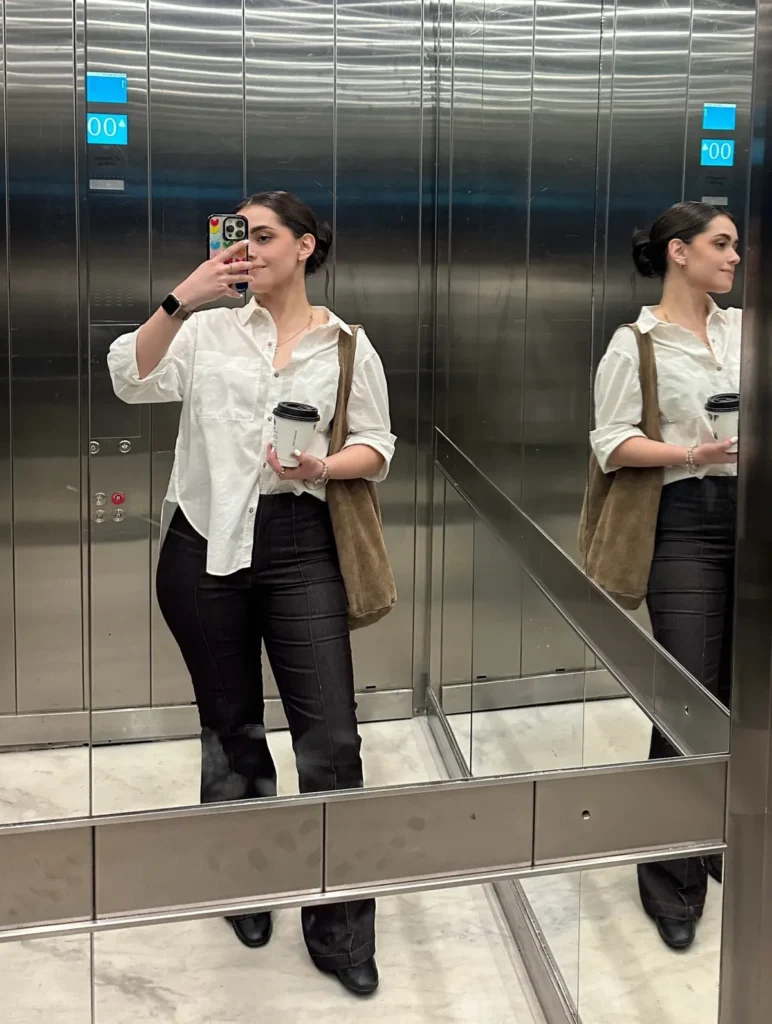 Oversized White Shirt With Espresso Flared Pants