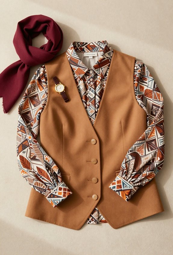 patterned blouse solid vest