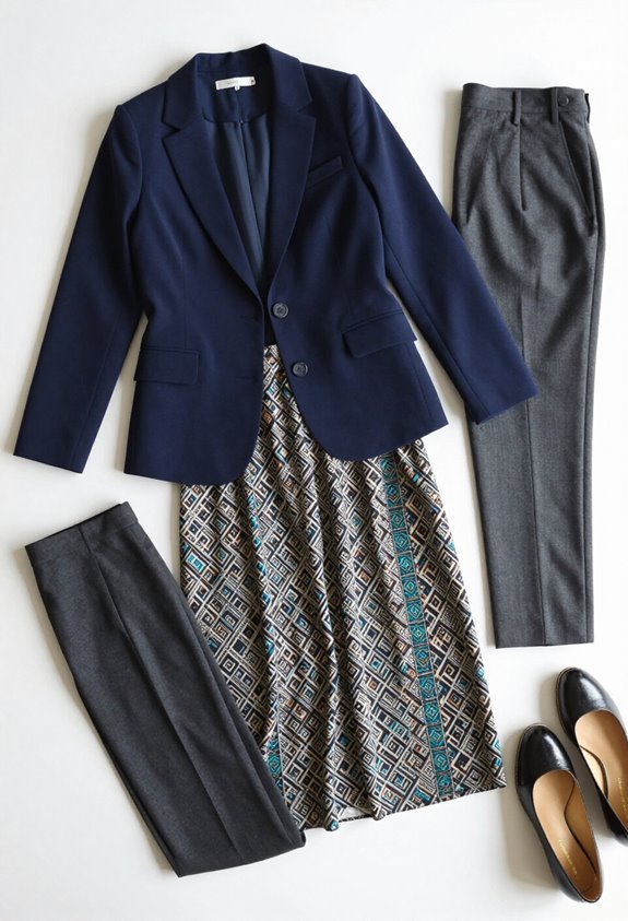 patterned skirt solid blazer