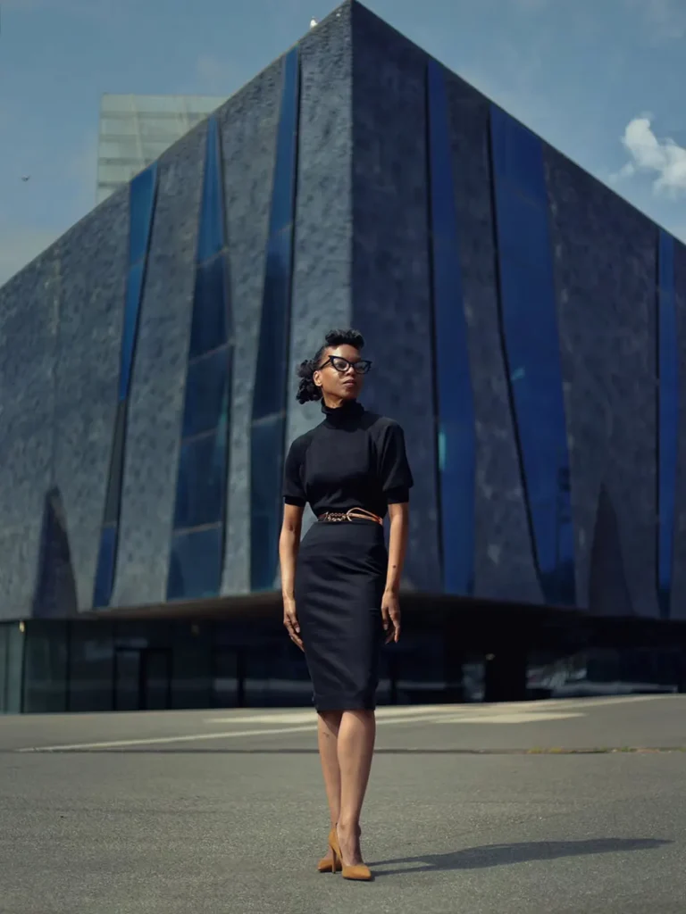 Pencil Skirt With a Short-Sleeve Turtleneck