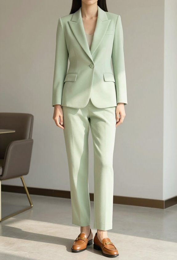 pistachio suit with loafers