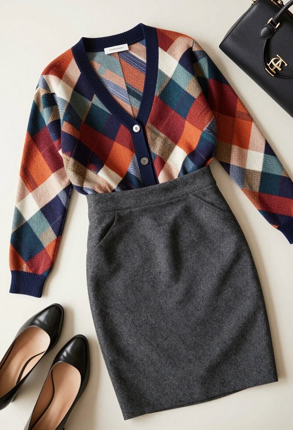 polished geometric cardigan ensemble