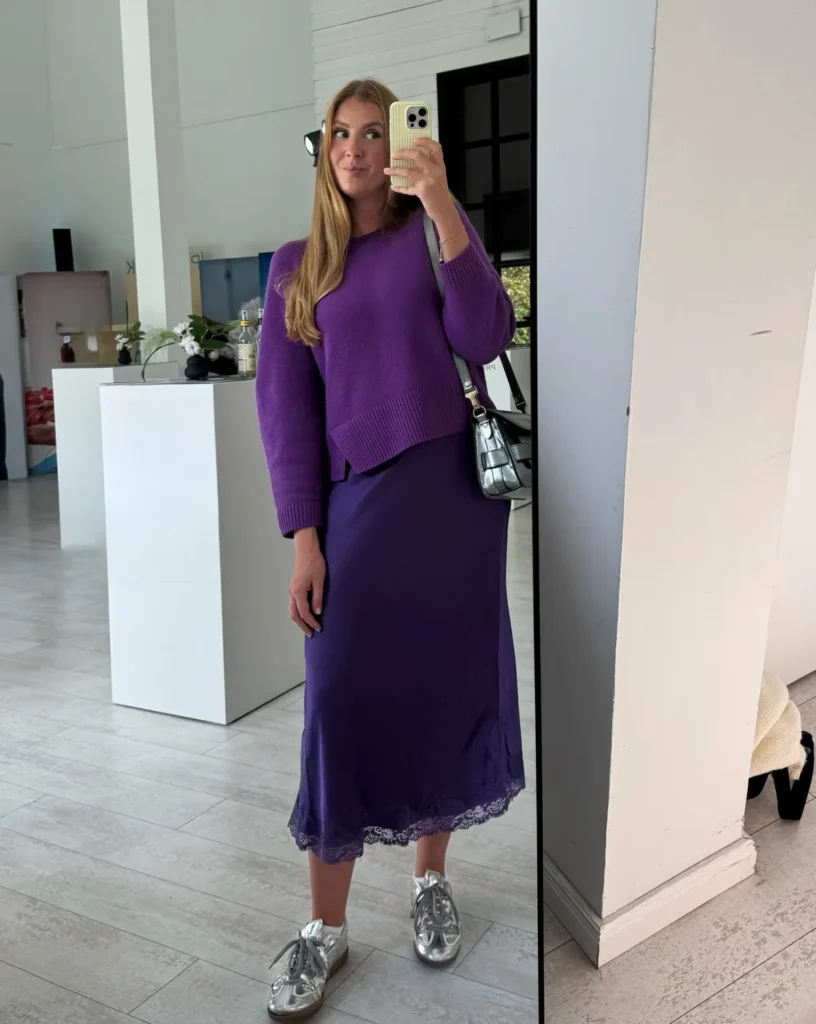 Purple Knit Over a Slip Skirt