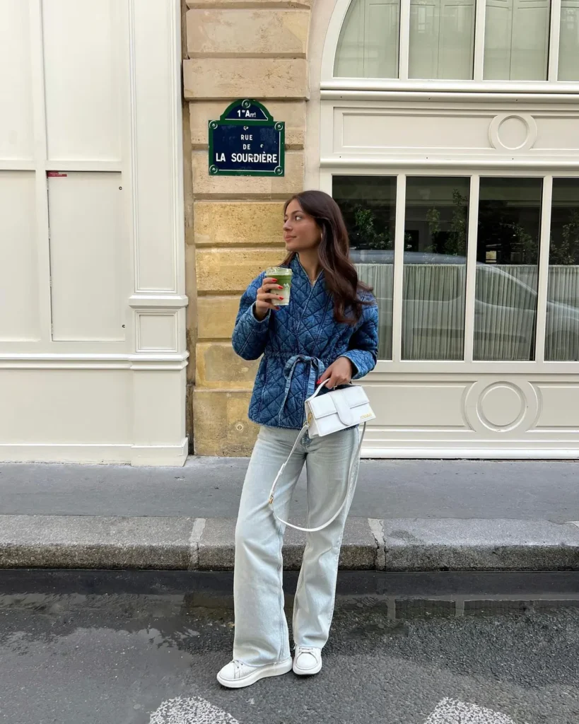 Quilted Denim Jacket With Light Jeans