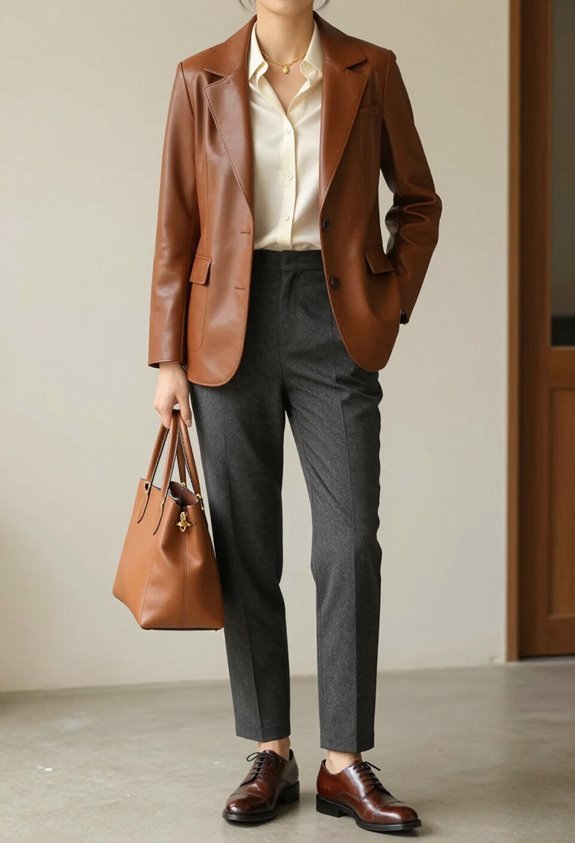 sophisticated leather blazer pairing