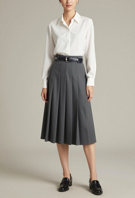 sophisticated midi pleated skirts