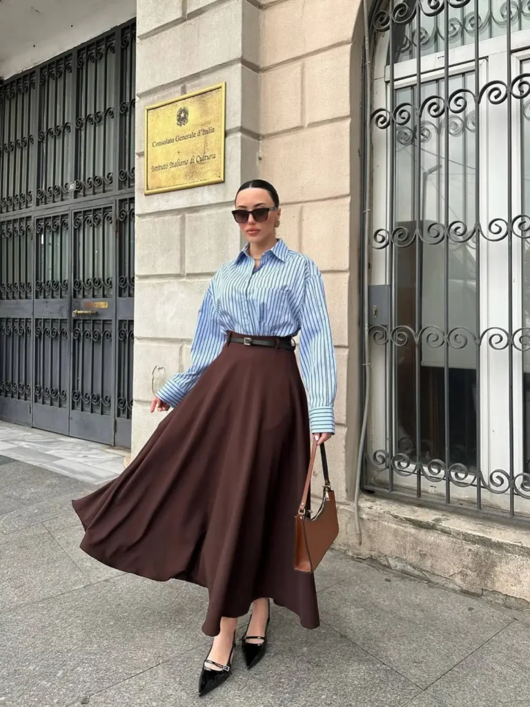 Striped Shirt and a Chocolate Circle Skirt