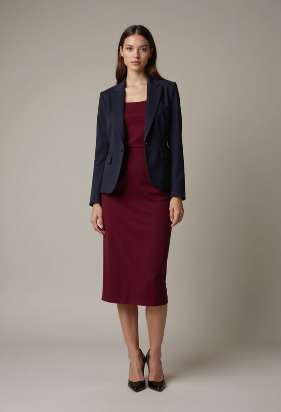 structured elongating sophisticated professional midi outfit
