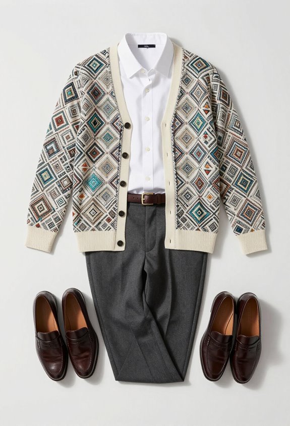 stylish printed cardigan ensemble