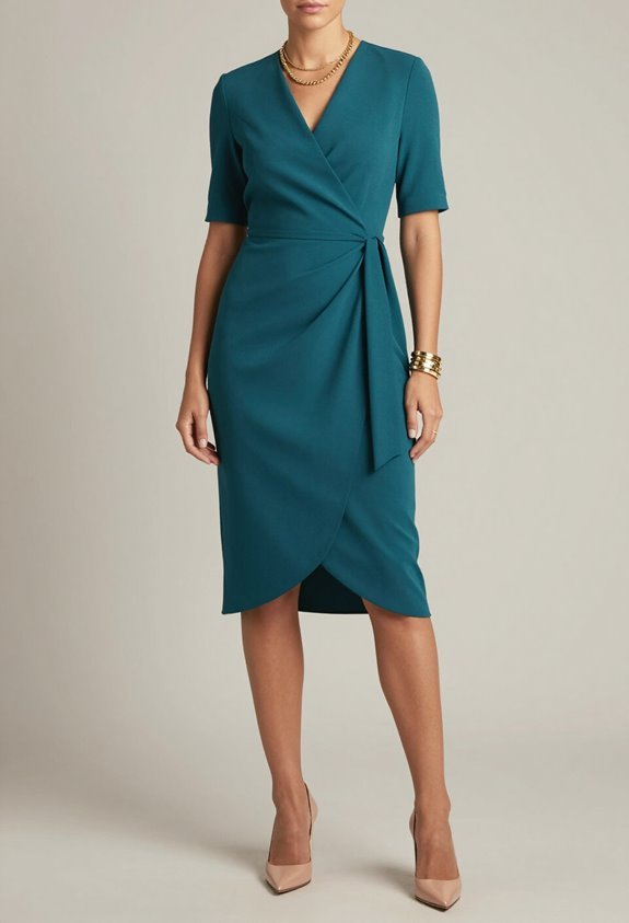 teal dress gold accessories