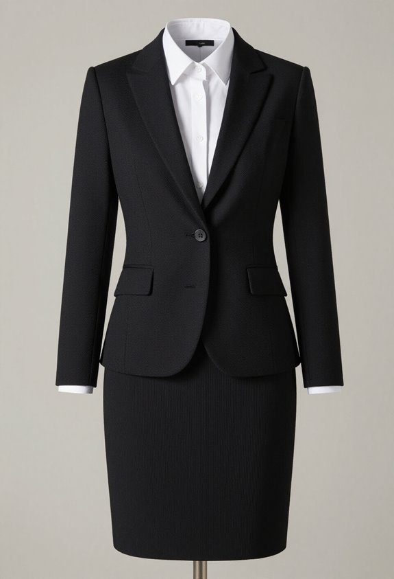 textured black skirt suit