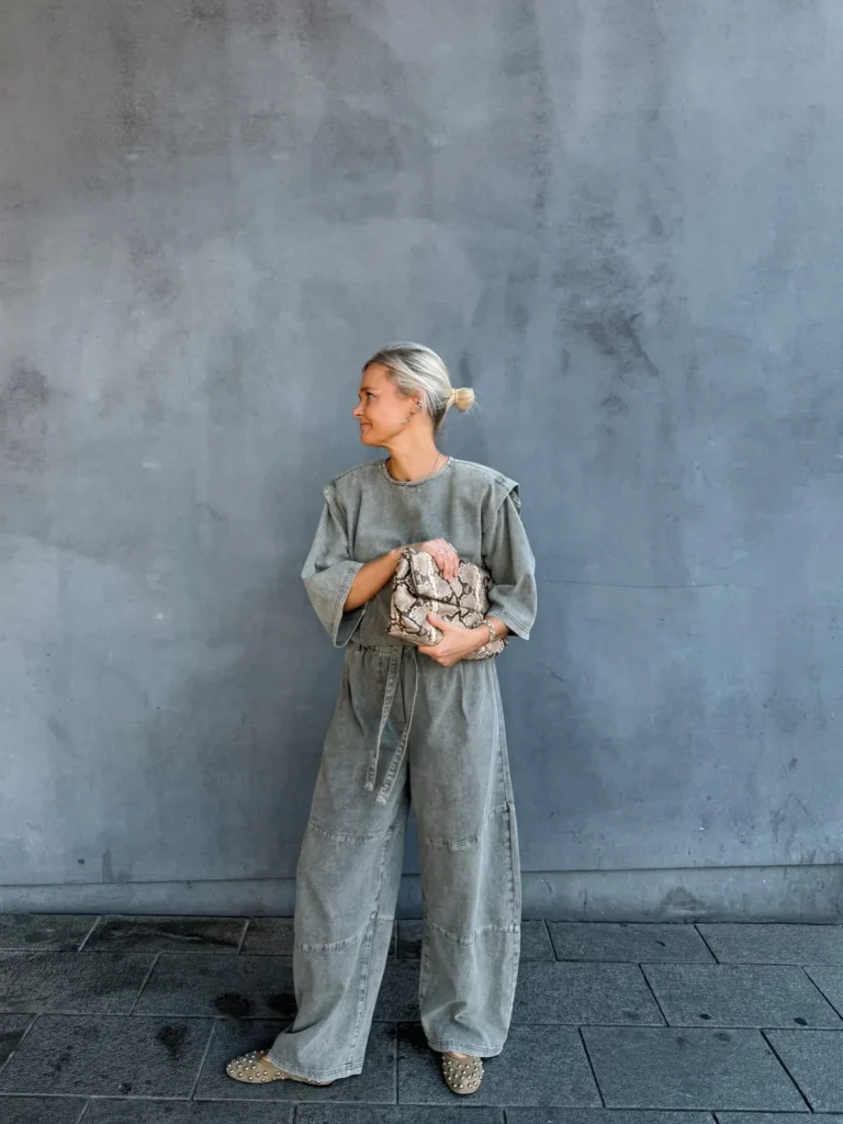 Washed Grey Jumpsuit With Studded Flats