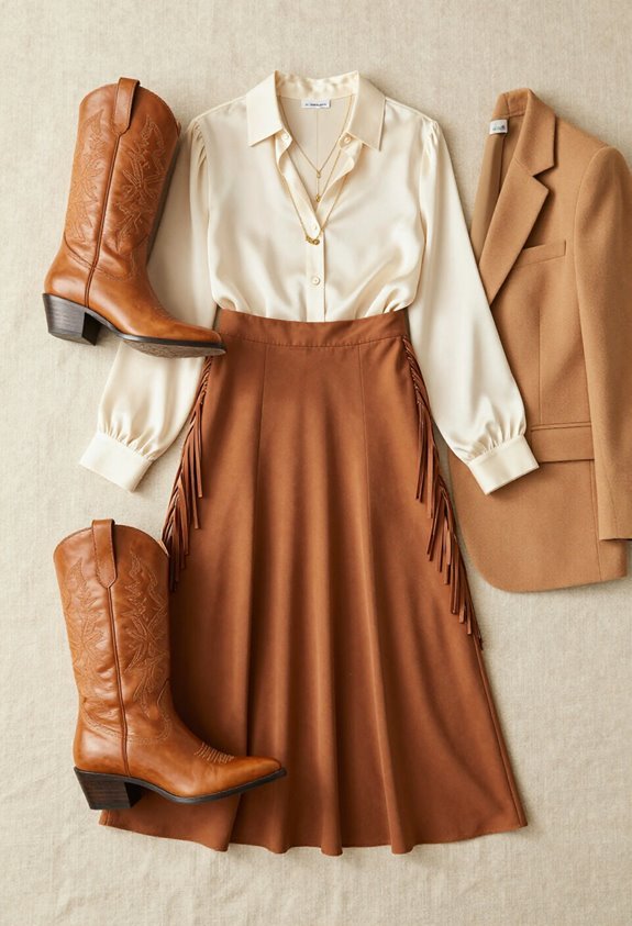 western inspired midi skirt styling