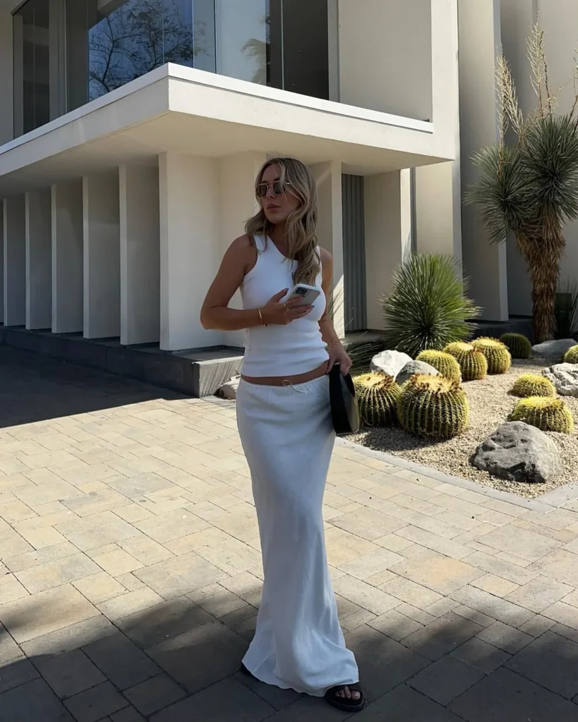 White Bias Maxi With a Ribbed Tank