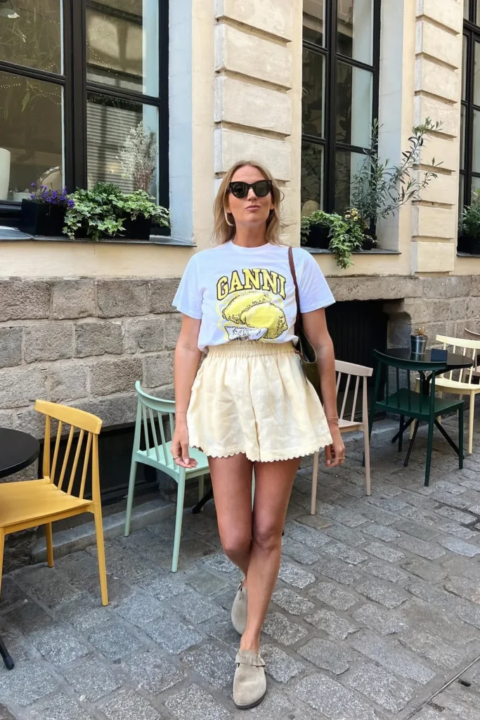 Lemon Graphic Tee and Yellow Linen Shorts