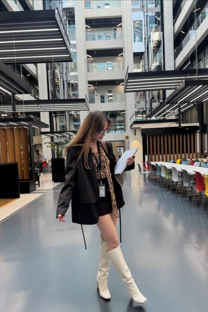 Black Blazer, Leopard Scarf and Tailored Shorts