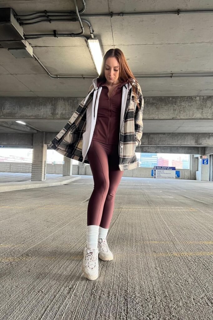 Burgundy Set Under a Plaid Shacket