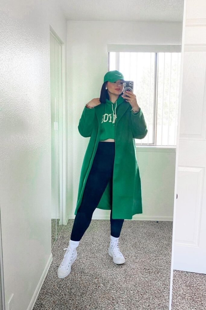 Green Coat and Hoodie in One Colour Family