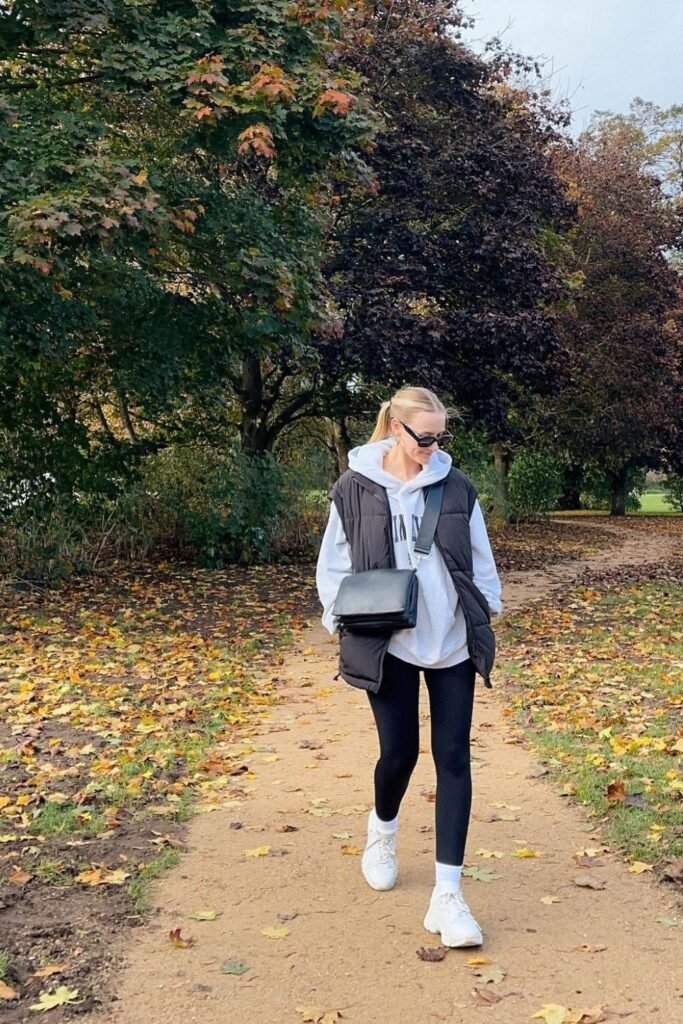 Puffer Vest Over an Oversized Hoodie