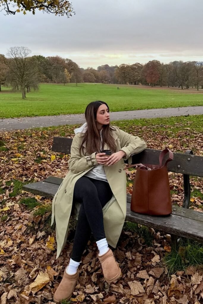 Sage Trench Coat With a Grey Hoodie