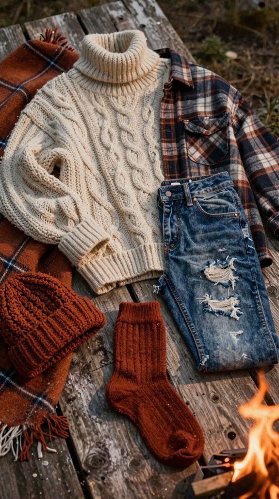 layered cozy campfire attire