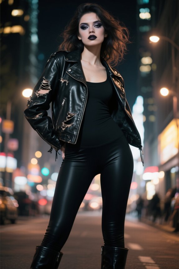 leggings and leather jacket