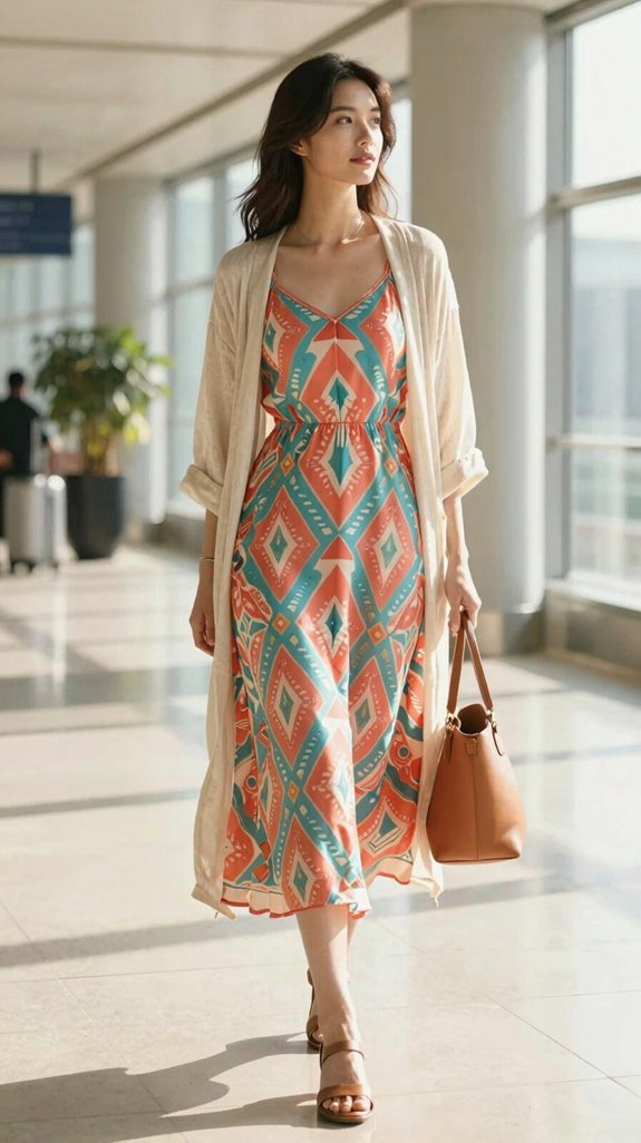patterned sundress with cardigan