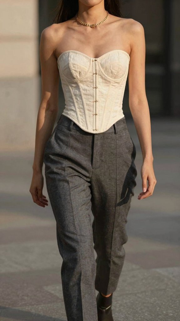 polished corset and trousers