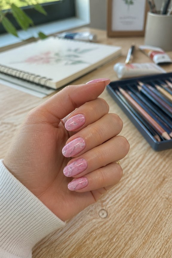 artistic pink marble nails