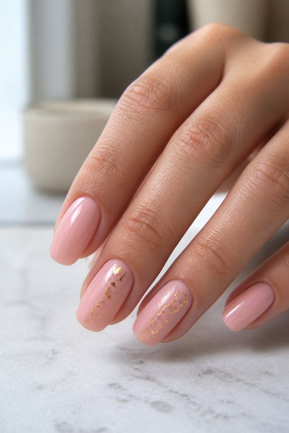 blush nails with gold accents