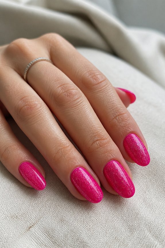 bold hot pink glitter nails