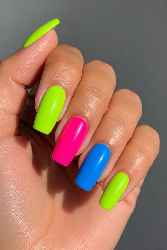 bold neon square nails