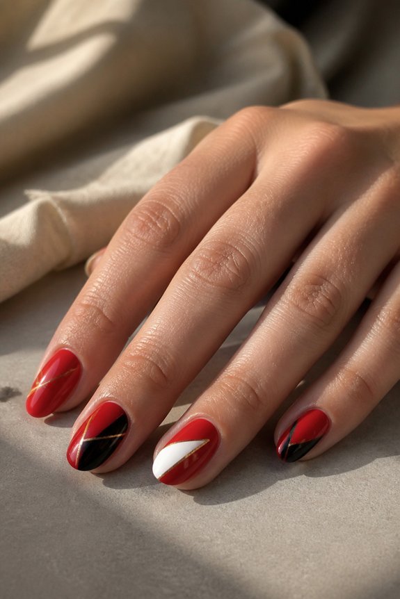 bold red geometric nails